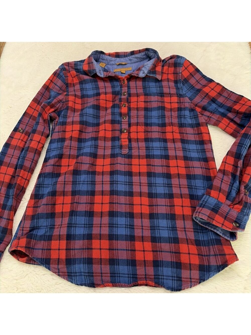 Jachs Girlfriend Mia Flannel Henley Small Plaid Cabin Preppy
